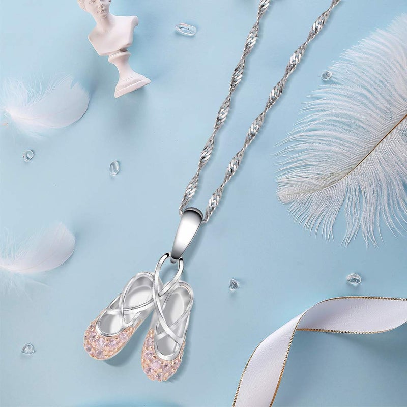 Gemschest 925 Sterling Silver Dance Recital Gifts for Girls Ballerina Necklace Jewelry Cubic Zirconia Ballet Slippers Shoes Necklace for Women Teen Little Girl & Dancer 18", Pink - Image 4